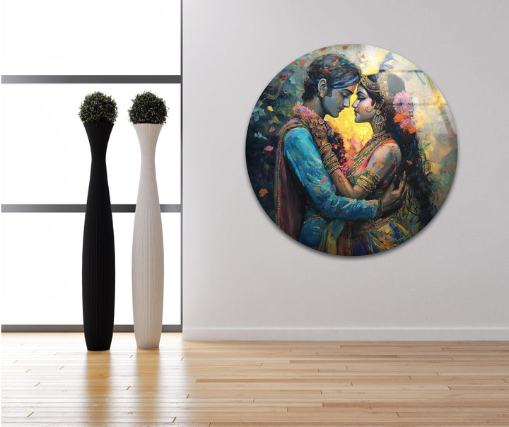 RadhaKrishna God Glass Wall Art large glass photo prints, glass wall photos
