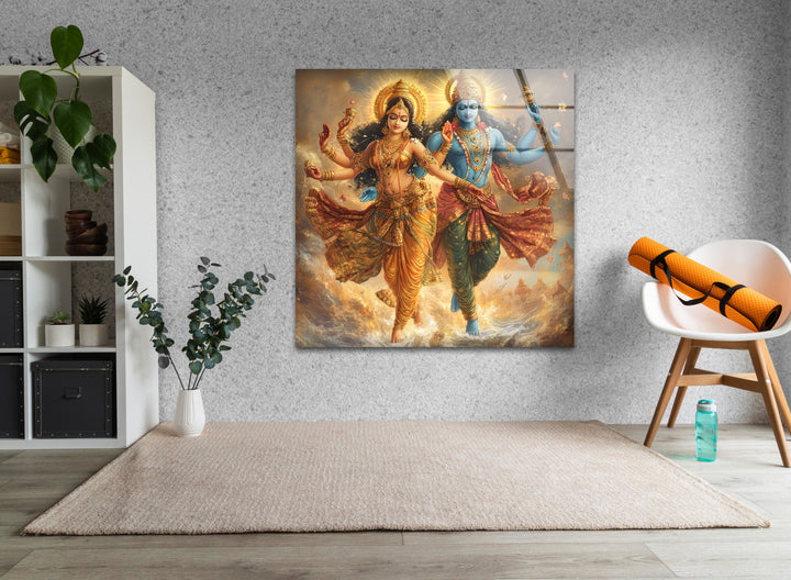 Radhakrishna Glass Wall Art print picture on glass, Tempered Glass Wall Art
