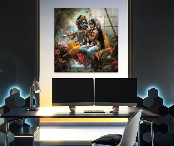 Radha Krsihna Glass Wall Art Glass Printing Wall Art, Print photos on glass
