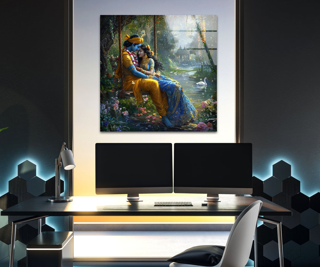 God Radha Krishna Glass Wall Art large glass photo prints, glass wall photos
