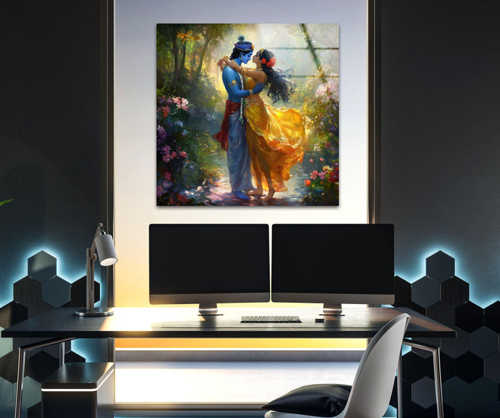 Radha Krsihna God Glass Wall Art large glass photo prints, glass wall photos
