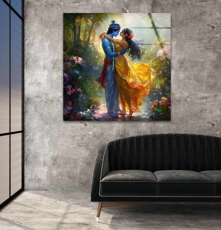 Radha Krsihna God Glass Wall Art custom glass pictures, glass art prints
