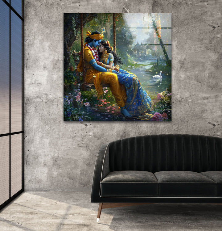 God Radha Krishna Glass Wall Art custom glass pictures, glass art prints
