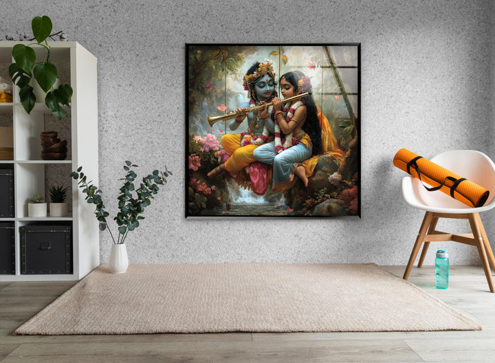 Radha Krsihna Glass Wall Art picture on glass wall art, photos printed on glass
