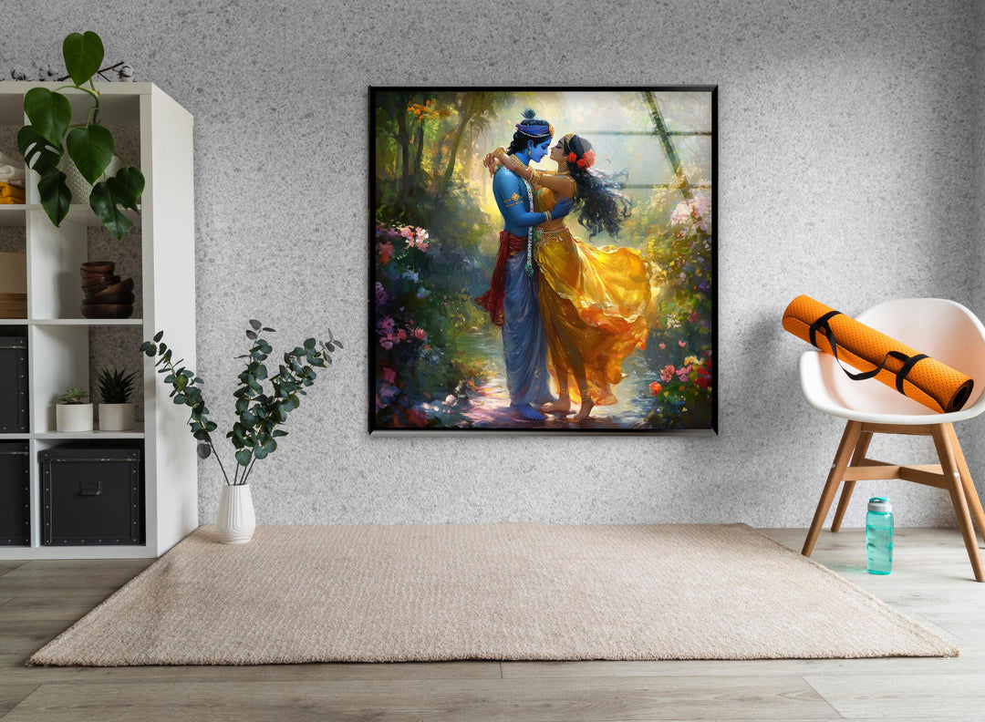 Radha Krsihna God Glass Wall Art photo print on glass, prints on glass wall art
