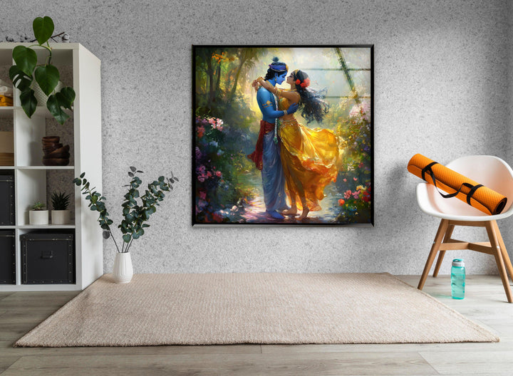Radha Krsihna God Glass Wall Art photo print on glass, prints on glass wall art
