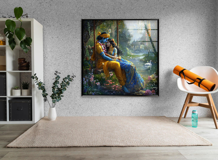God Radha Krishna Glass Wall Art photo print on glass, prints on glass wall art
