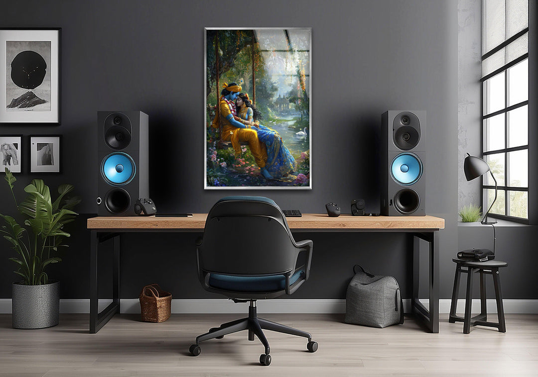 God Radha Krishna Glass Wall Art custom glass photo prints, large glass prints

