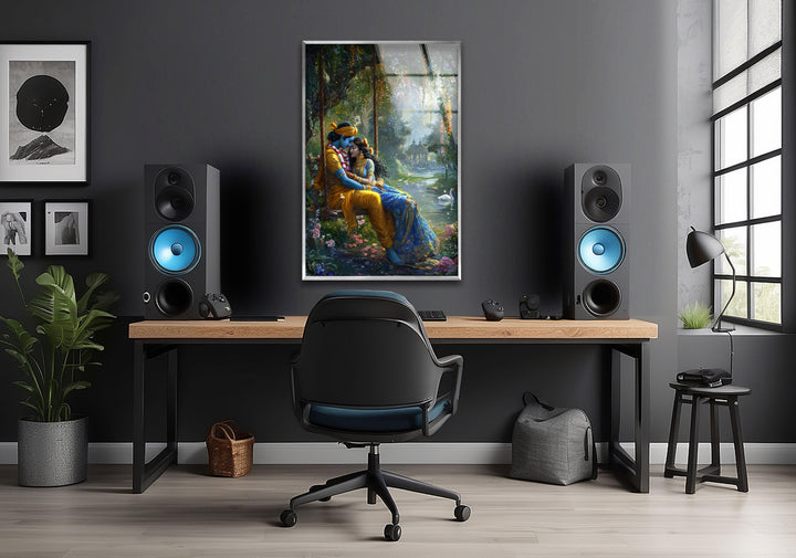 God Radha Krishna Glass Wall Art custom glass photo prints, large glass prints
