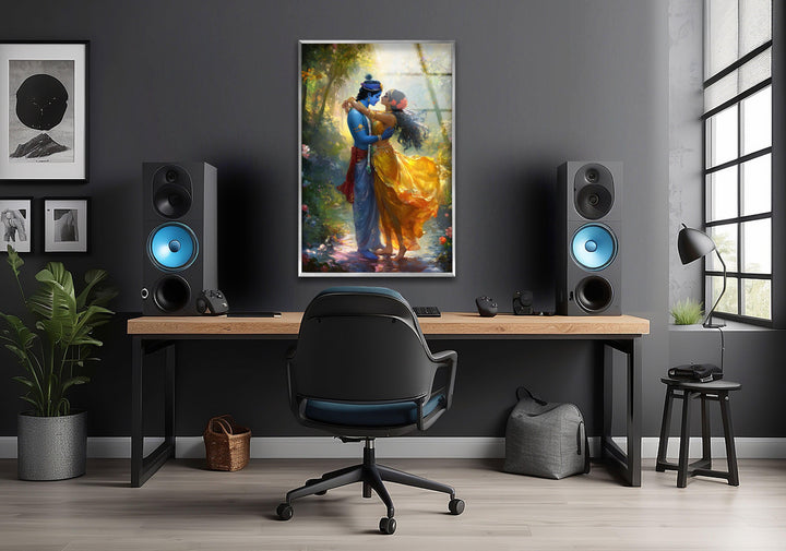 Radha Krsihna God Glass Wall Art custom glass photo prints, large glass prints
