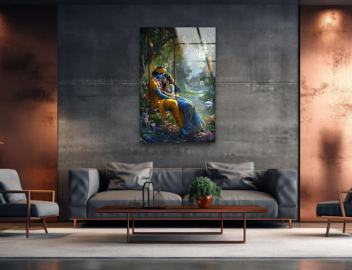 God Radha Krishna Glass Wall Art picture on glass wall art, photos printed on glass
