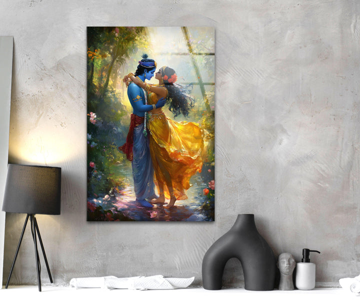 Radha Krsihna God Glass Wall Artprint on glass, glass printed photos
