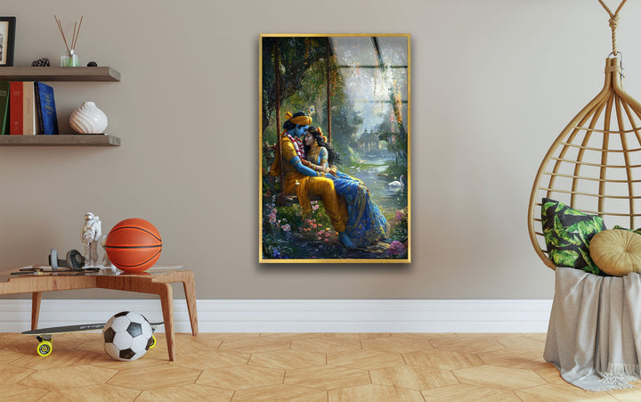 God Radha Krishna Glass Wall Art print picture on glass, Tempered Glass Wall Art
