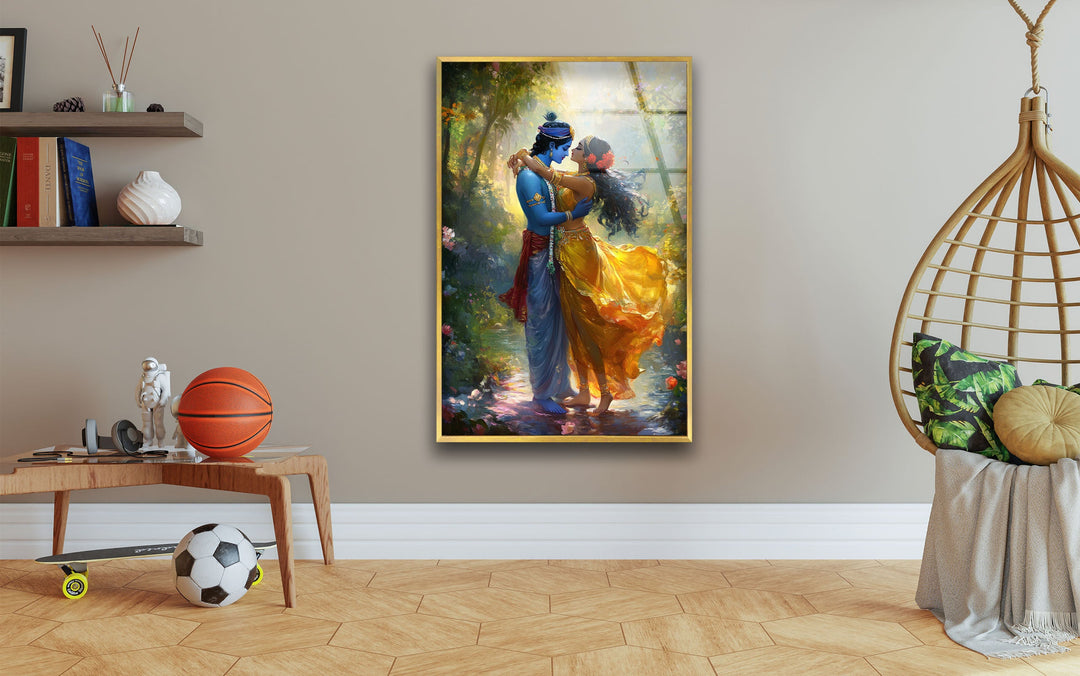Radha Krsihna God Glass Wall Art print picture on glass, Tempered Glass Wall Art

