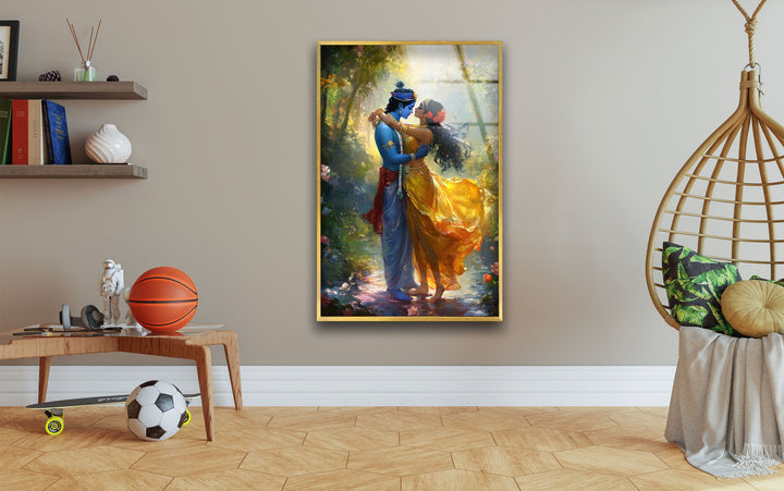 Radha Krsihna God Glass Wall Art print picture on glass, Tempered Glass Wall Art

