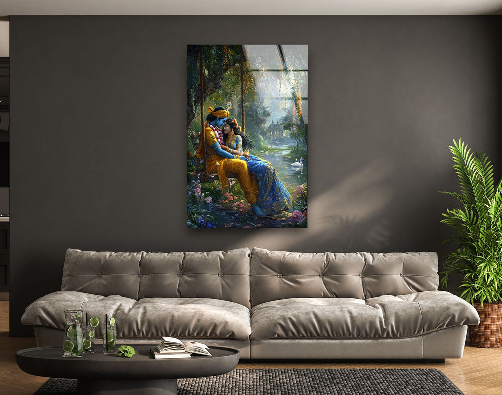 God Radha Krishna Glass Wall Art glass pictures for Wall, glass prints wall art
