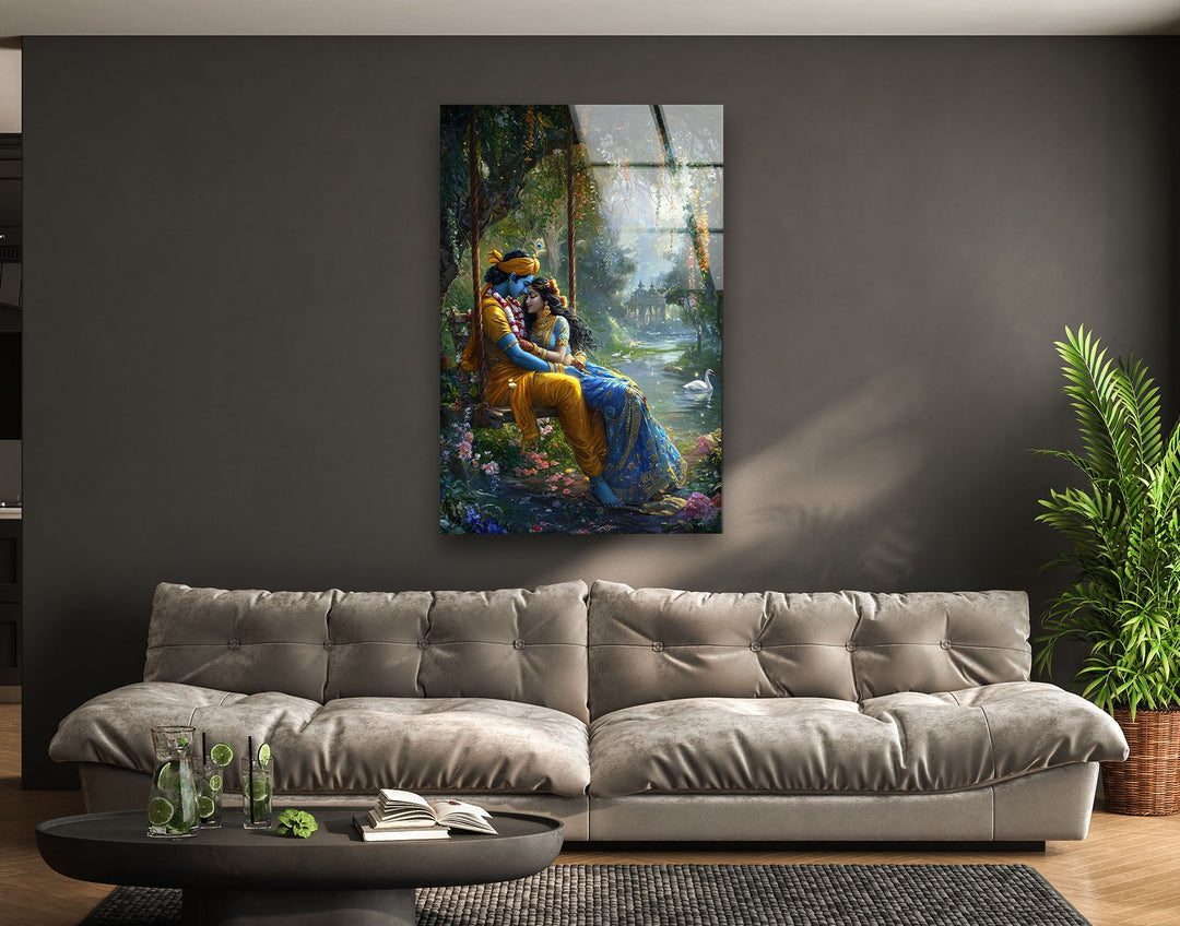 God Radha Krishna Glass Wall Art glass pictures for Wall, glass prints wall art
