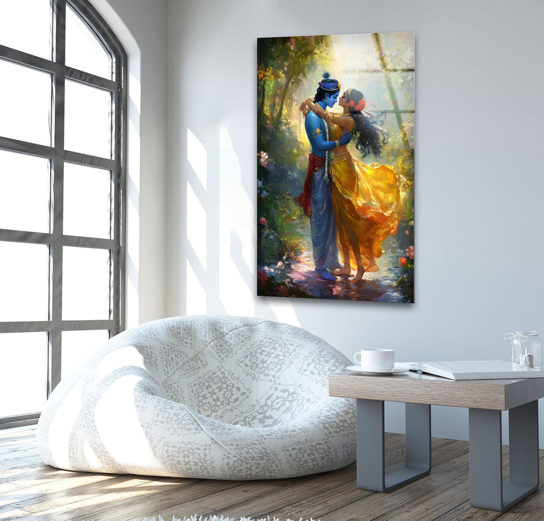 Radha Krsihna God Glass Wall Art glass wall decor, glass wall art decor
