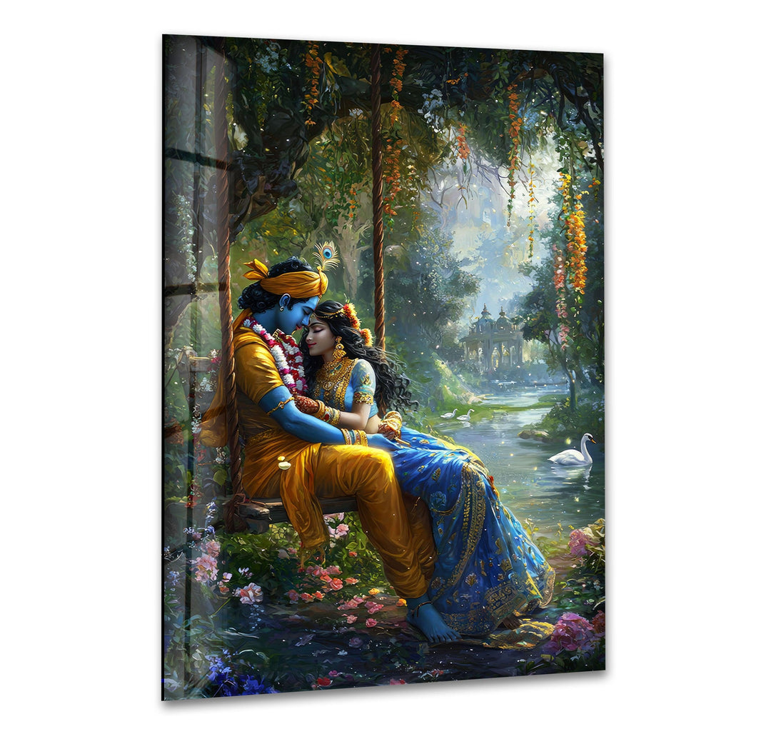 God Radha Krishna Glass Wall Art glass image printing, glass prints from photos
