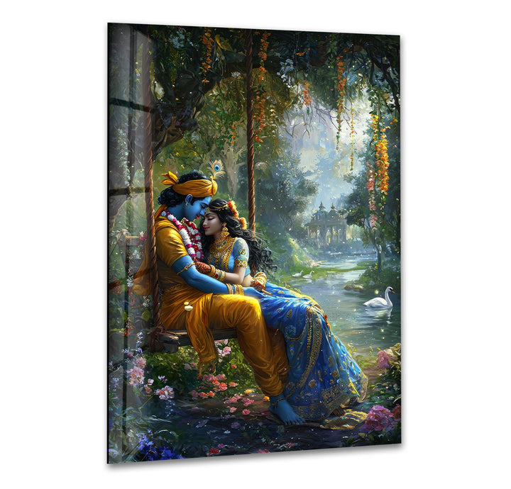God Radha Krishna Glass Wall Art glass image printing, glass prints from photos

