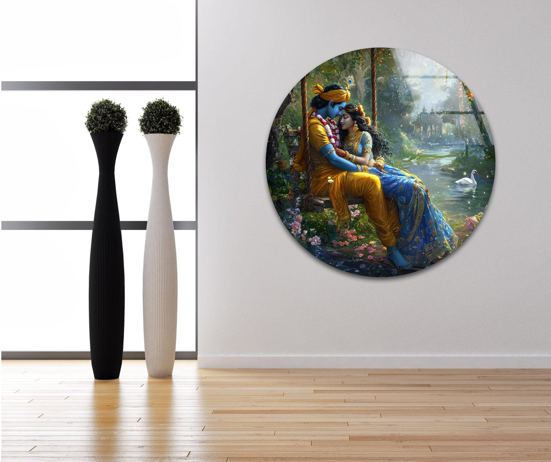 God Radha Krishna Glass Wall Art stained glass wall art, stained glass wall decor
