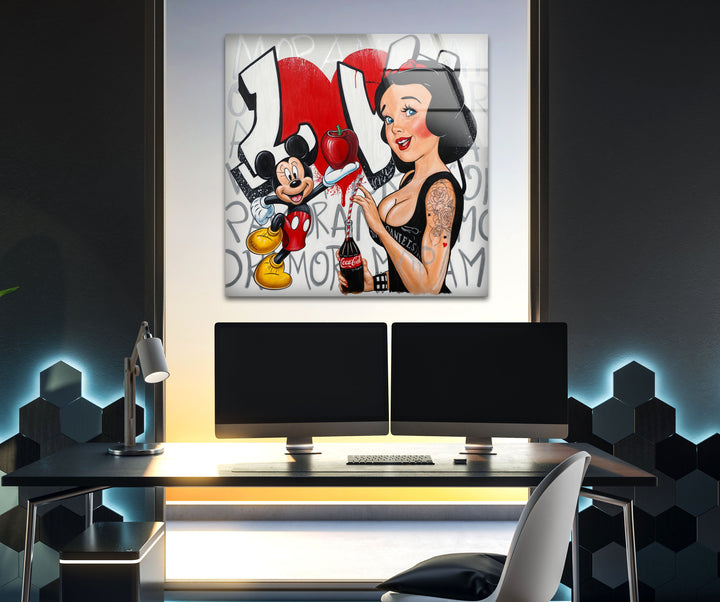 Red Apple & Mickey Mouse Glass Wall Art glass image printing, glass prints from photos
