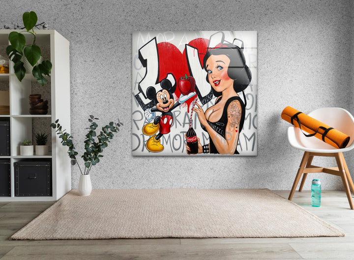 Red Apple & Mickey Mouse Glass Wall Art glass photo prints, glass picture prints
