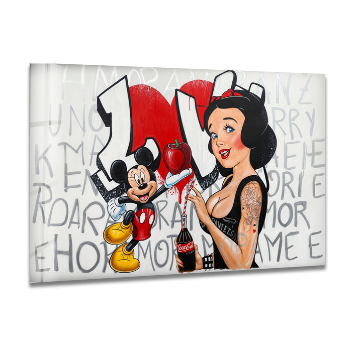 Red Apple & Mickey Mouse Glass Wall Art glass art painting, glass art for the Wall
