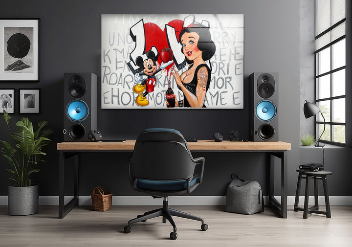 Red Apple & Mickey Mouse Glass Wall Art glass pictures for Wall, glass prints wall art
