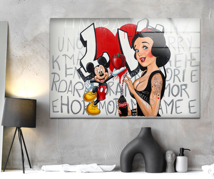 Red Apple & Mickey Mouse Glass Wall Art photo print on glass, prints on glass wall art
