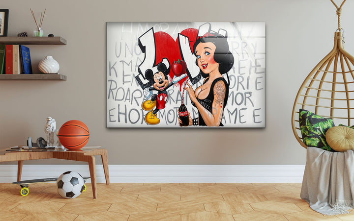 Red Apple & Mickey Mouse Glass Wall Art large glass photo prints, glass wall photos
