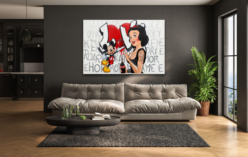 Red Apple & Mickey Mouse Glass Wall Art art glass wall art, glass wall art pictures
