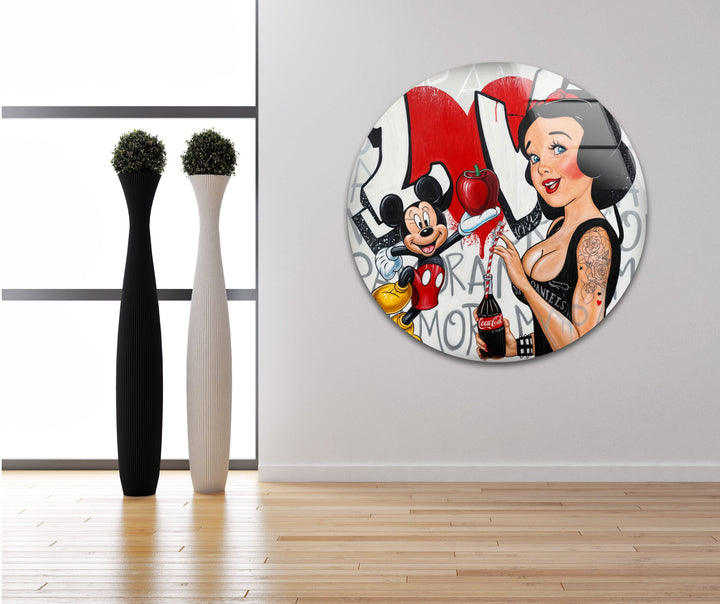 Red Apple & Mickey Mouse Glass Wall Art picture on glass wall art, photos printed on glass
