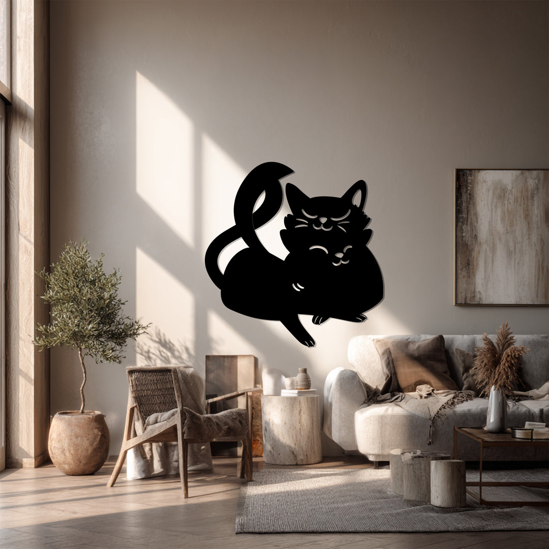 Elegant feline design metal wall sculpture for bedrooms