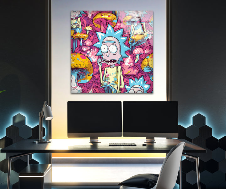 Surreal Rick Sanchez Oil Painting Glass Wall Art print picture on glass, Tempered Glass Wall Art
