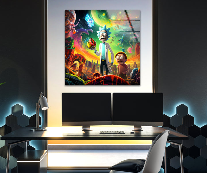 Rick and Morty in Another Universe Glass Wall Art glass art painting, glass art for the Wall
