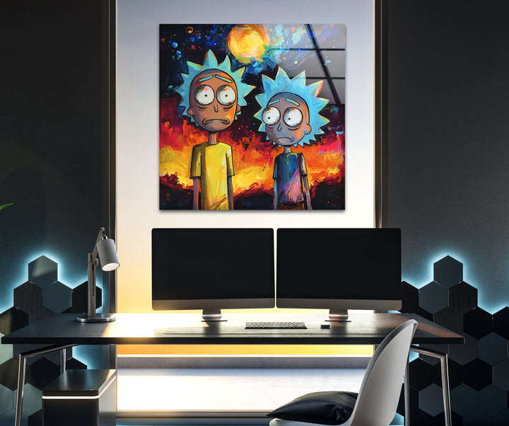 Rick and Morty on Galaxy Glass Wall Art Glass Printing Wall Art, Print photos on glass
