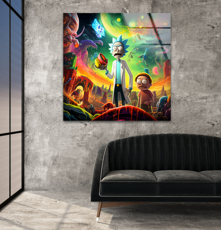 Rick and Morty in Another Universe Glass Wall Art stained glass wall art, stained glass wall decor
