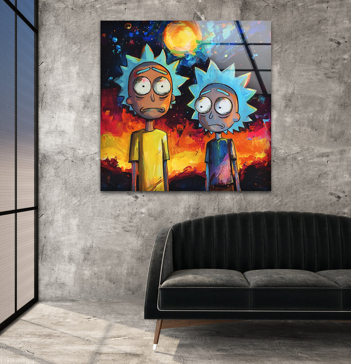 Rick and Morty on Galaxy Glass Wall Art stained glass wall art, stained glass wall decor
