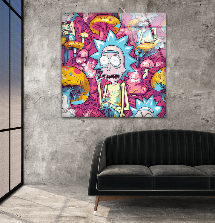 Surreal Rick Sanchez Oil Painting Glass Wall Art picture on glass wall art, photos printed on glass

