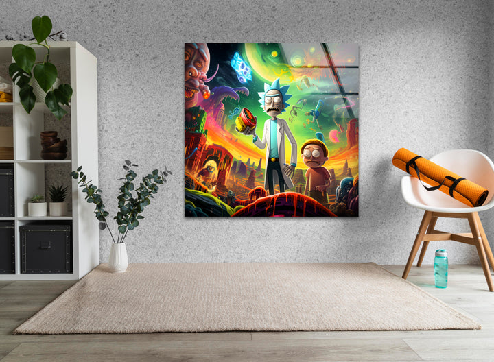 Rick and Morty in Another Universe Glass Wall Art glass image printing, glass prints from photos