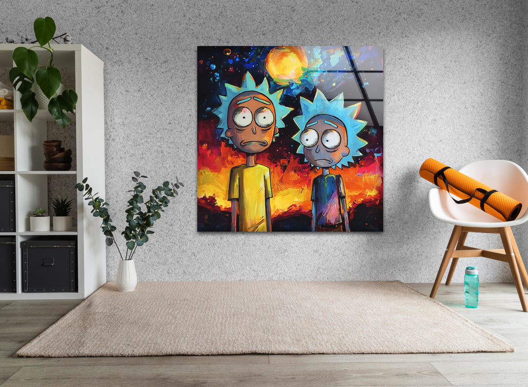 Rick and Morty on Galaxy Glass Wall Art art glass wall art, glass wall art pictures

