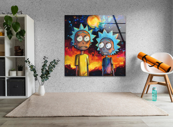 Rick and Morty on Galaxy Glass Wall Art art glass wall art, glass wall art pictures
