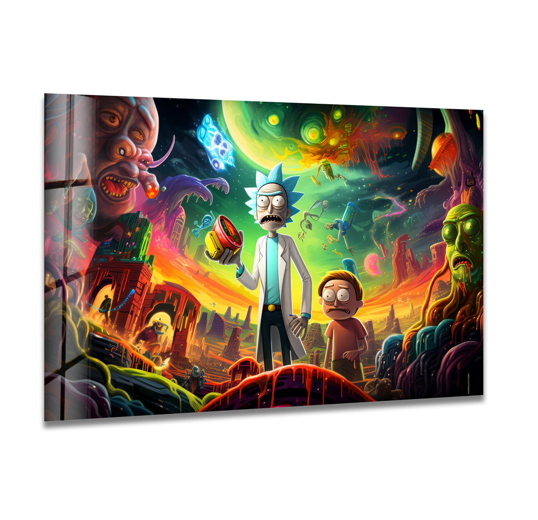 Rick and Morty in Another Universe Glass Wall Art custom glass photo prints, large glass prints
