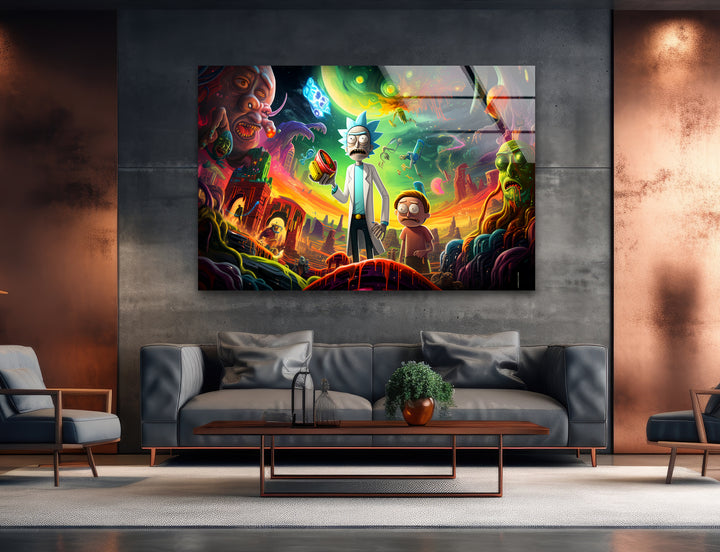 Rick and Morty in Another Universe Glass Wall Art glass photo prints, glass picture prints