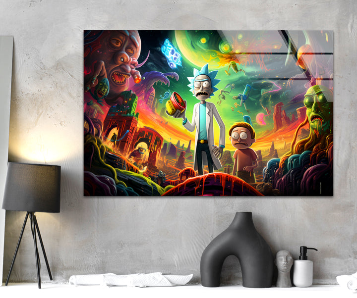 Rick and Morty in Another Universe Glass Wall Art glass pictures for Wall, glass prints wall art
