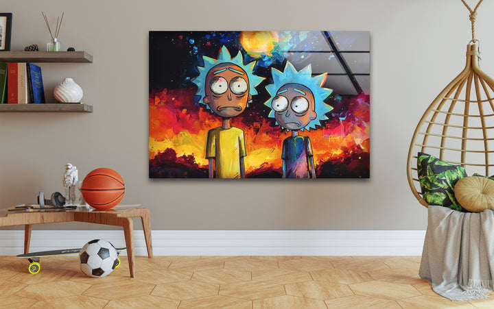 Rick and Morty on Galaxy Glass Wall Art photo print on glass, prints on glass wall art
