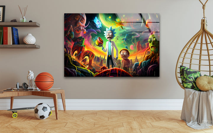 Rick and Morty in Another Universe Glass Wall Art print on glass, glass printed photos
