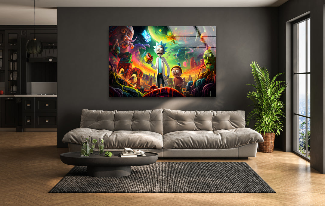 Rick and Morty in Another Universe Glass Wall Art picture on glass wall art, photos printed on glass
