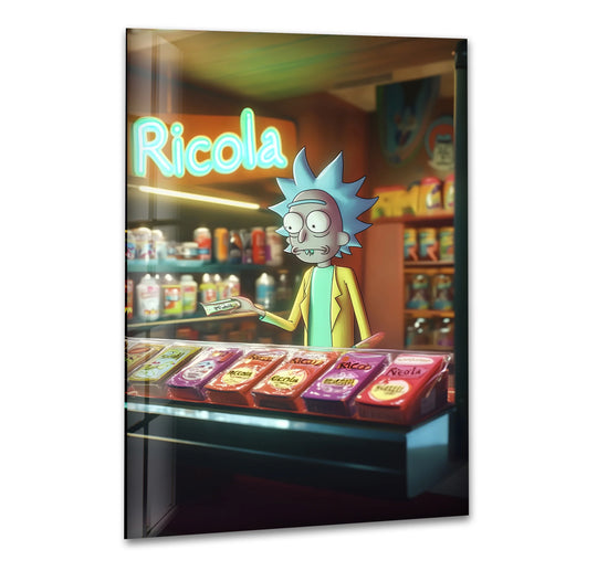 Geometric paneled glass creates a sleek division for this quirky scientist scene, showcasing modern glass wall art decor featuring a candy shop backdrop.